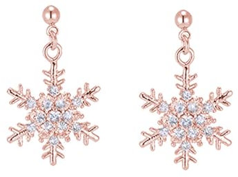 SLUYNZ 925 Sterling Silber funkelnde CZ Schneeflocke Ohrstecker für Damen Schneeflocke Ohrringe Hängend Ohrringe Ohrhänger (C-Rose Gold)