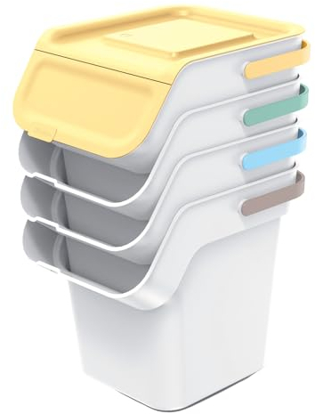 Keden Kaddi Q Système de tri sélectif, 4 x 20 l, avec filtre à charbon actif, bac de tri sélectif, avec couvercle, poubelle de recyclage, en plastique, gris cendré
