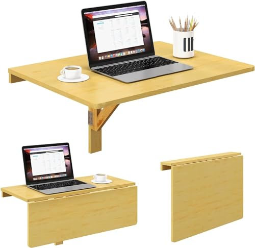 GYMAX Wandklapptisch 80 x 60 cm, Küchentisch klappbar, platzsparender Esstisch aus Holz, Schreibtisch Wandmontage, Klapptisch, Wandtisch für Esszimmer & Arbeitszimmer (Natur)