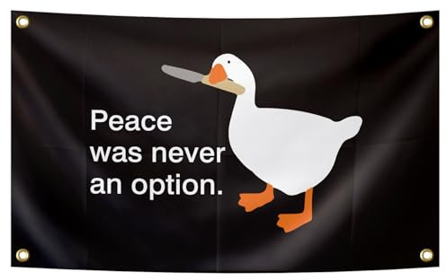 Peace was never an option Flagge, Entenflagge, lustiges Meme-Banner, 90 x 152 cm, Wandteppich, Männerhöhle, Wandbehang für Studentenwohnheim, Zuhause, Schlafzimmer, Wohnzimmer, Wohnheim