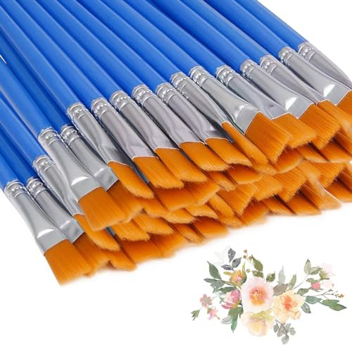 Set Pennelli Pittura, 60 Pezzi Pennelli Acquerello, 7mm Pennelli Per Dipingere Bambini, Pennelli Per Dipingere Acrilico, Pennelli Piatti, Bambini Paint Brush Set, per Artisti, Adulti e Bambini (Blu)