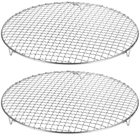 sourcing map 2 runde Grillroste 33 cm 201 Edelstahl Kreuzdraht Grillnetz mit 20 mm Beinen zum Kochen, Backen, Dämpfen
