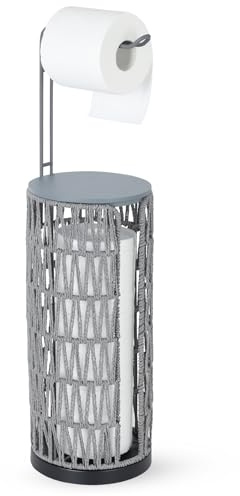 Trongee Boho Toilet Paper Holder with Storage，3 Rolls of Freestanding Toilet Paper Roll Holder Stand,Wicker Tissue Holder for Bathroom,Rattan Sturdy Bathroom Decor Farmhouse Toilet Paper Storage-Grey