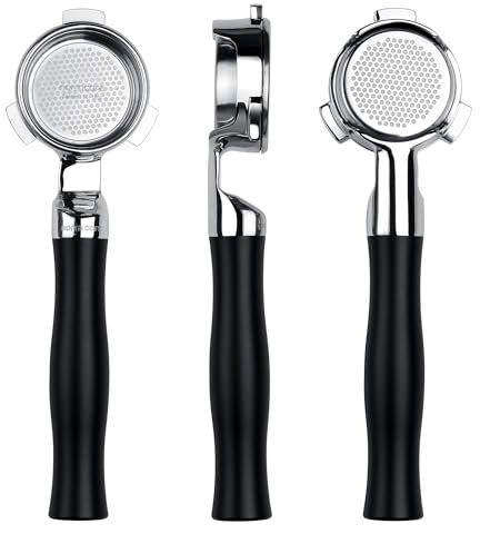 Normcore Porte-filtre sans fond fin de 54 mm, porte-filtre nu avec poignée en aluminium anodisé noir, compatible avec les machines Breville Sage de 54 mm, panier de précision double shot de 18 g