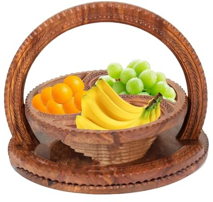 Cestas De Pan Y Nueces - Cestas De Pan Plegables, Bandeja Plegable Para Servir Refrigerios | Plato De Fruta Tallado En Madera De Nogal Hecho A Mano, De Madera Dividido Para Frutos Secos Dulces