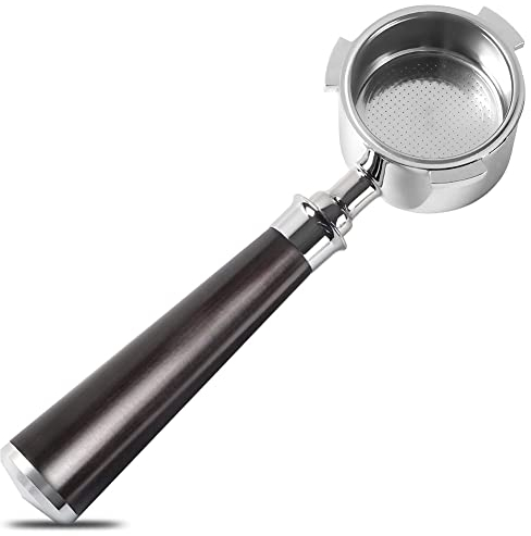 Aposous Siebträger mit 3 Ohren, 51 mm, Edelstahl, 51 mm Bodenloser Siebträger mit Holzgriff und Filterkorb