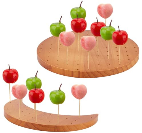 FINGERINSPIRE 2Pcs Support à Brochettes en Bois pour Présentation de Nourriture Forme Ronde/Lune 89/36 Trous Présentoir à Sucettes Couleur Péruvienne Support pour Apéritif en Bois pour Pics Alimentair