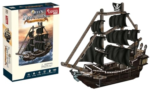 EXPLORA - Piratenschiff Queen's Anne Revenge - 3D-Puzzles - 540030 - 100 Teile - Level 4 - Ohne Kleber oder Schere - Bildungs - Konstruktionsspiel - Kinder Geschenk - Modell - Ab 6 Jahren