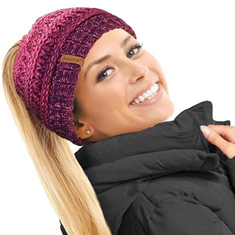 TOSKATOK Damen Thermo-Mütze mit Teddy-Fleece gefüttert, Violett/Morello/Pink, Einheitsgröße