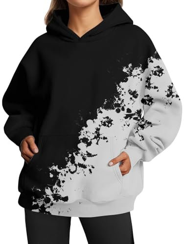 HOOUDO Tagesangebote Heute Sale Damen Oversized Sweatshirts Hoodies Langarmshirts Pullover Herbstkleidung Mit Tasche Kasack Und Hose Set Damen Neon Sweatshirt Damen Strickk Sale Angebote Bestellung