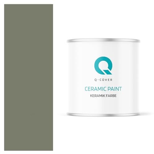 Q-COVER Keramik Farbe 2L (ca.14m²) Dunkel Khaki Wandfarbe Innenfarbe Abwaschbar Klasse 1 Mattfarbe Deckenfarbe Scheuerfest Küche Bad Treppen Ceramic Hohe Deckkfraft
