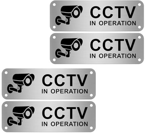 CCTV Sign, 4 Pack Waterproof CCTV in Operation Sign, CCTV Signs with Small Size 2x6'', CCTV Stickers, Smile Your on Camera Signs with Self-Adhesive and Pre-Drilled Holes, CCTV Signage