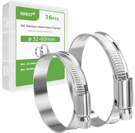 RRRST 16pcs Fascette Stringitubo 32mm-60mm, Acciaio Inox 304, Fascette Stringitubo Con Ingranaggio a Vite per Piscine, Lavatrici, Impianti Idraulici, Automotive, 2 Misure Diverse