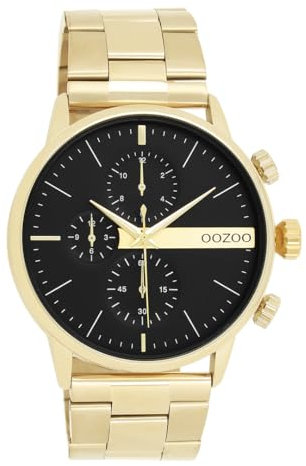 Oozoo - Timepieces Herren Uhr in Gold/Schwarz | Armbanduhr Herren mit Edelstahlarmband | Moderne Uhr für Herren | Edle Analog Herrenuhr in Rund C11411 (45mm Gehäuse)