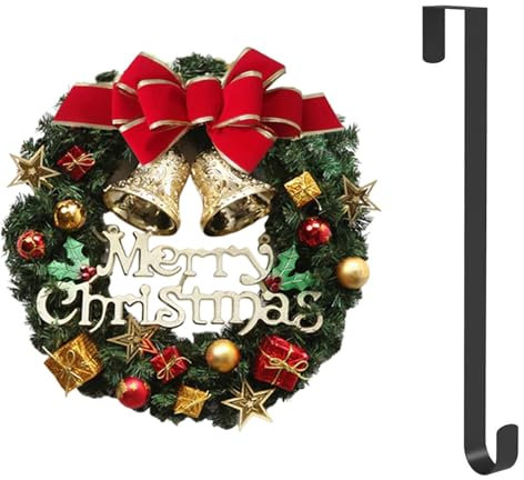LIFEWEAR Christmas Wreath with Black Door Hanger - Hanger for Front Door Winter Xmas Wreaths and Ornaments, Indoor and Outdoor