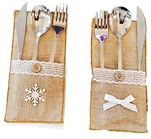 FOMIYES Rustic Christmas Tableware Bags 8 Pack Forks Knives Spoons Durable Knit Unique Decor for Dinner Party Wedding