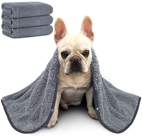 Glittme 3 x Hundehandtuch, weiche und saugfähige Hundehandtücher zum Trocknen von Hunden, mittelgroß, schnell trocknend, Hundehandtücher für Hunde, Welpen, Mikrofaser-Handtuch, Hundebadzubehör, 88,9 x