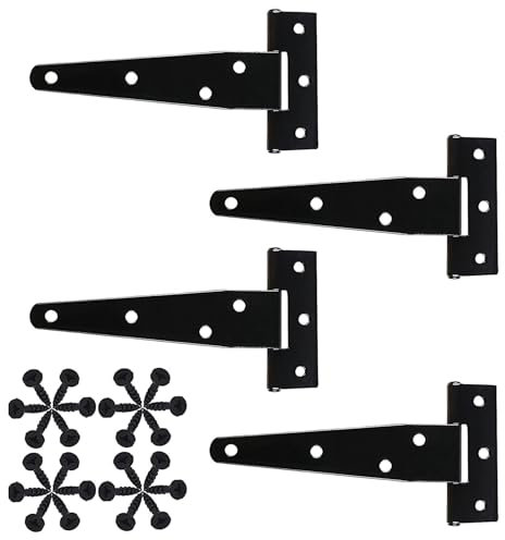Zydiwo 4 Pezzi Cerniere a T Resistenti Cerniere Porta a Forma di T Nere con Viti per Recinzioni in Legno Cancello da Giardino Finestre (5 pollici)