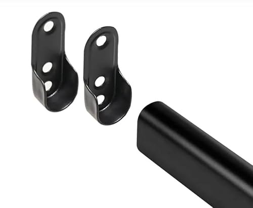 Black Oval Steel Wardrobe Rail/Rod, Customizable Length, Includes Rail End Supports (300mm)