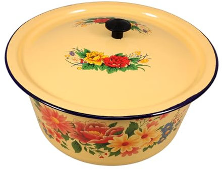 OFFSCH Vintage Emaille Handwaschbecken 20cm Multifunktionale Küchenschüssel Retro Muster Hausgebrauch Glattes Emaille Material