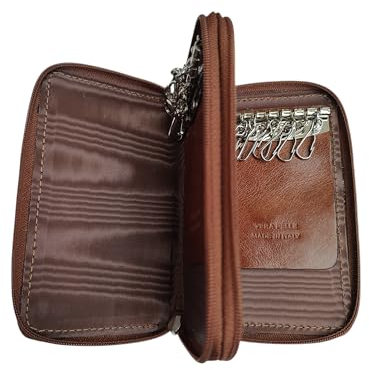 Generico portachiavi in pelle 16 ganci in pelle Made in Italy con due scomparti a cerniera in piu' grande che esiste (marrone)