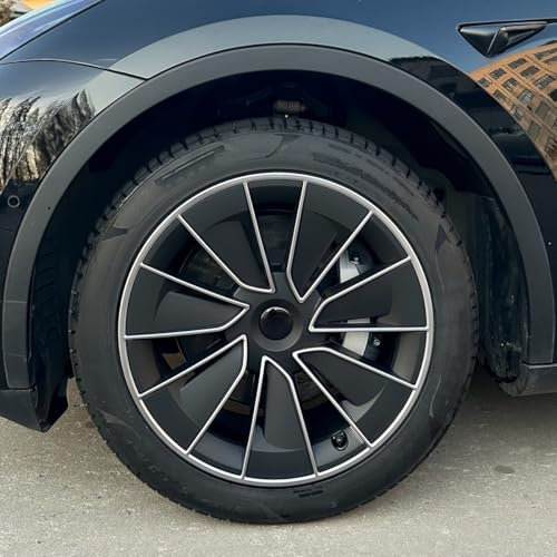 KAVANIC passend für Tesla Model Y Radkappen19 Zoll, Silber/Schwarz 4 Stück Model Y Radkappen Tesla-Radkappen Model Y Vollfelgenabdeckungen für 2020–2024, Zubehör