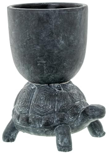DRW Pot en céramique avec Une Tortue en Noir 19 x 14 x 24 cm