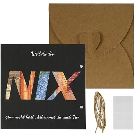 Buer Homie Karte mit Umschlag, Kreative NIX Geschenkverpackung für Geldgeschenke, Geburtstagskarte Geldgeschenk Verpackung, WunscherfüLler Geldgeschenk (Schwarz NIX)