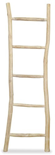 YYLIVING Towel Ladder with 5 Rungs Teak 45x150 cm Natural,Freestanding Rack Drying Stand Rails Wooden Bathroom Clothes Clothing & Towels Freestanding Holder