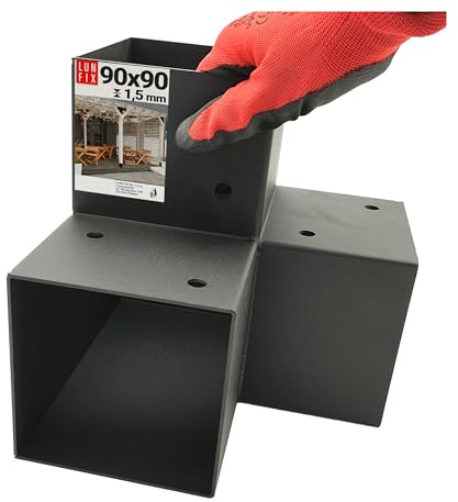 LUN FIX Holzverbinder 90x90 92x185x182x1,5 mm Stahl verzinkt Y-Verbinder | schwarz pulverbeschichtet, Pfostenverbinder, Pfostenträger, Eckverbinder für Pergola, Carport, Zaun, Holzbalken Verbinder