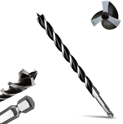 METOTY 19mmx300mm Auger Drill Bit Extra Long Drill Bits，12mm Hex Shank for Wood with Quick Change - 3-Cutter Design with Dual-Flute for Fast Chip Removal, Fits Hardwood, Softwood, PVC, Drywall