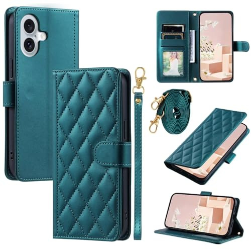 Handyhülle für iPhone 17 Hülle mit Band Klappbar,Premium Leder Klappbar Tasche Flip Case Magnet Kartenfach Standfunktion Klapphülle Schutzhülle für iPhone 17(Grün)