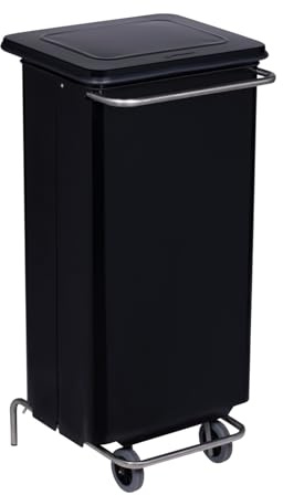 JVD - Conteneur mobile à pédale 110L métal Noir - Poubelle de cuisine professionnelle – Collecteur de déchets pour cuisine, restauration et espaces professionnels – Pratique, robuste et hygiénique