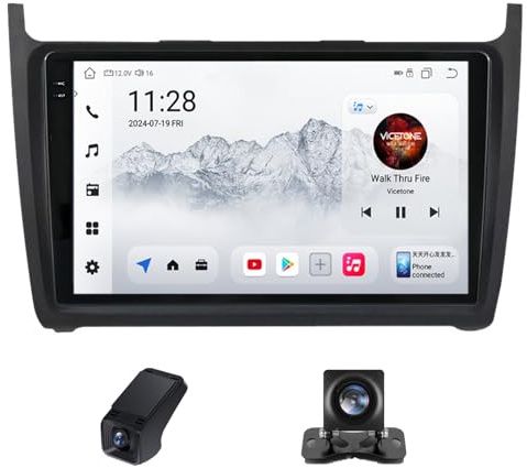 Radio para Volkswagen Polo 5 2008-2020 Android 14 Carplay Inalámbrico Android Auto de 9'' con Navegación GPS Bluetooth WiFi Radio RDS DSP+Cámara Trasera Control del Volante(C30Plus)