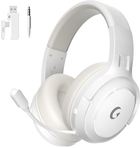 COOLV 2,4 GHz Wireless Gaming Headset für PS5, PS4, PC, Switch - Bluetooth 5.3 mit Mikrofon mit Geräuschunterdrückung, 40-Stunden-Akku, Typ-C-Lade-Gaming-Kopfhörer - Weiß