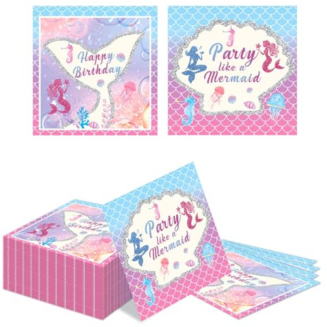 Kotkiddy 40 Meerjungfrau Servietten 33x33cm Einweg Papierservietten für Mädchen Geburtstag Baby Shower Hochzeit Hawaii Unterwasser Ocean Cocktail Party Tischdeko