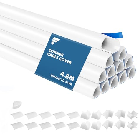 shinfly 4.8m Corner Cable Cover, White Cable Trunking, 20mm x 10.5mm | Quadrant Round Trunking, Self Adhesive Trunking for Electric Cables, Wire Covers for Corner of Wall (0.4m x 12-pack)