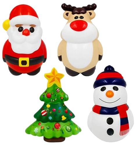 Xoeryoy Weihnachten 4 Teile/Satz Weihnachts-Stressbälle mit Weihnachtsmann, Schneemann, Elch, Weihnachtsbaum, niedliches Stressabbau-Spielzeug, weicher Ball, große Bälle für Kinder und Erwachsene