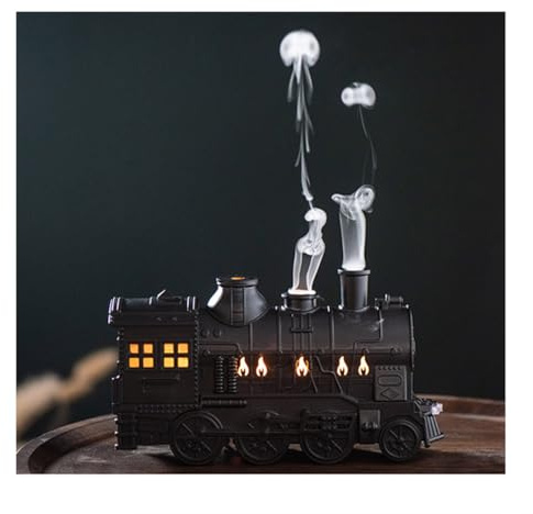 Vintage Dampflok Aroma Diffusor 300ML Bronze Dual-LED-Beleuchtung, Ultraleise Luftbefeuchter Luftbefeuchter öl Diffuser Humidifier Aromatherapie mit Automatischer Abschaltung (Schwarz)