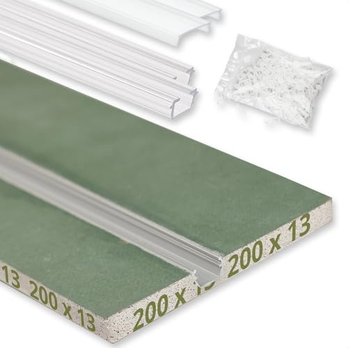 INNOVATE Rigipsplatten mit Gardinenschiene 1 läufig 2m inkl. Covers & Inlay | Gipskartonplatten Gardinenschiene 1 läufig I LED Streifen & Schiebegardinen I Trockenbau Einbau Gardinenstange Deckenmontage