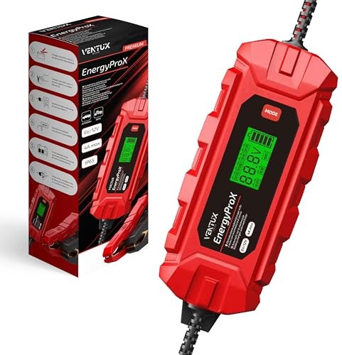 Batterieladegerät 6V 12V – Automatisch LCD Auto Motorrad Werkstatt | Schaltet nach dem Laden ab – Verpolungsschutz – Erhält die Ladung im Winter