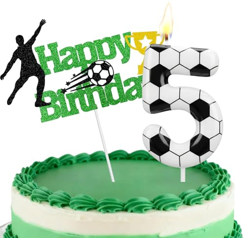 Fußball-Zahlenkerzen, Geburtstagskerzen für Kuchen, Kuchenkerzen mit Grußkarte für Geburtstagsfeiern, Hochzeitstagfeiern(5 Candle,Weiß)
