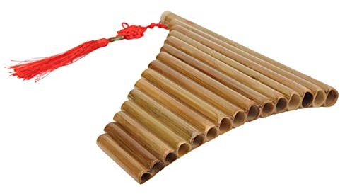 POENVFPO Panflöte, 15 Pfeifen, G-Taste, Chinesisches Traditionelles Musikinstrument, Bambus-Holzbläser, mit Weichem Beutel und Reinigungsstäbchen, für Anfänger und Studenten (Rechte Hand)