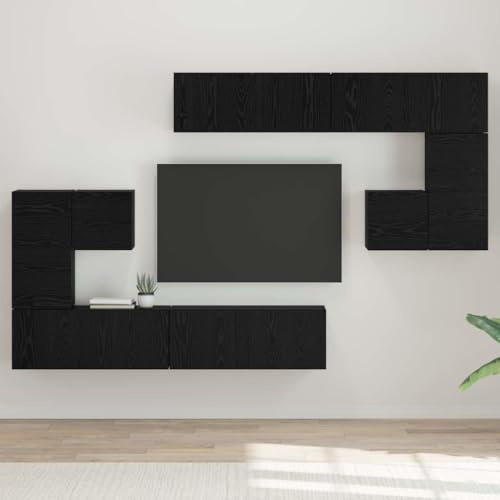 Tonture Unités TV Montage Mural 4 pièces chêne Noir Bois d'ingénierie Meuble TV Suspendu Rangement Moderne pour Salon Chambre Design scandinave Industriel