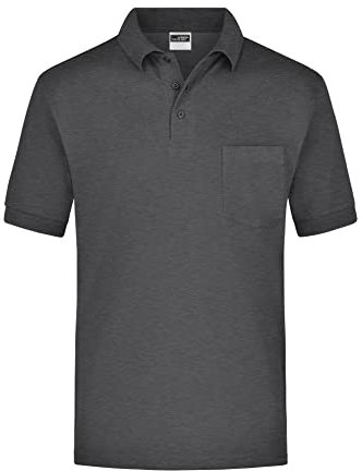 James & Nicholson Kurzarm Poloshirt mit Brusttasche - Klassisches Herrenpolo aus feiner Piqué-Qualität | Farbe: anthracite-melange | Grösse: L