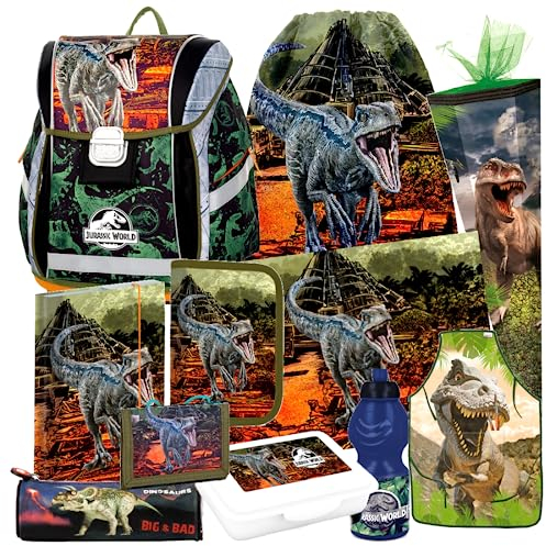 Jurassic World Dinosaurier Dino T-Rex 12 Teile Set SCHULRANZEN RANZEN FEDERMAPPE TASCHE Tornister Schultüte 85 cm mit Sticker-von-Kids4shop