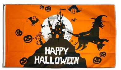 Flaggenfritze Fahne/Flagge Happy Halloween orange + gratis Sticker