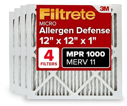 Filtrete 12x12x1 Air Filter, MPR 1000, MERV 11, Micro Allergen Defense 3-Month Pleated 1-Inch Air Filters, 4 Filters