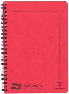 Clairefontaine 4858Z - Heft Europa Notemaker mit Spiralbindung 60 Blatt mikroperforiert 14,8x21 cm 90g liniert, 1 Stück, Rot