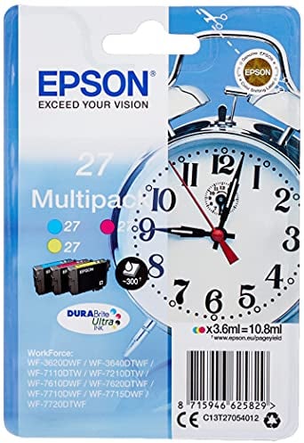 Epson Original 27 Tinte Wecker (WF-3620DWF, WF-3640DTWF, WF-7110DTW, WF-7210DTW, WF-7610DWF, WF-7620DTWF, WF-7710DWF, WF-7715DWF, WF-7720DTWF), Multipack 3-farbig